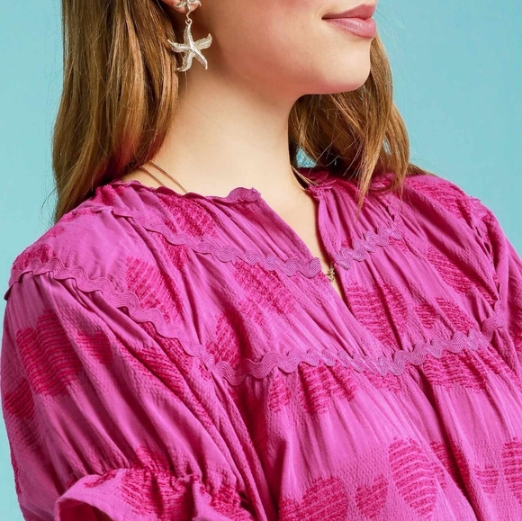 Umgee Heart Pattern Short Sleeve Ruffle Babydoll Dress - Picture 5 of 6